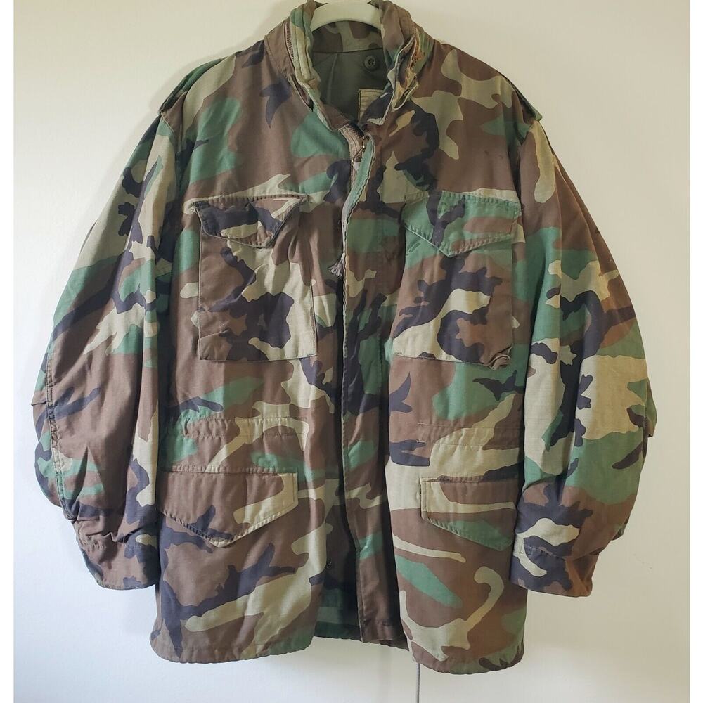 US Army Military Cold Weather Field Jacket Coat W/L Woodland Camo Medium Regular